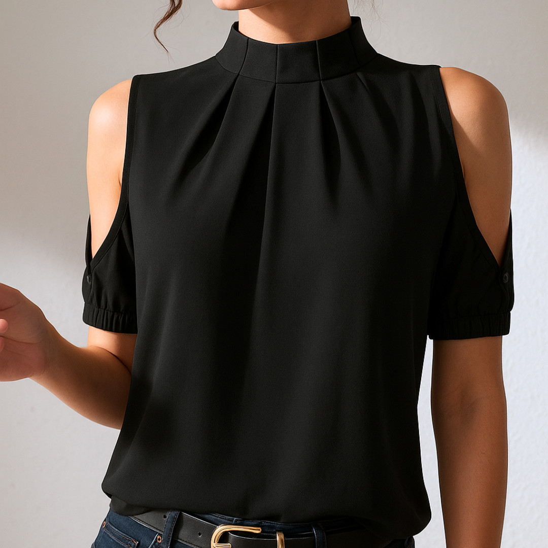 Inge™ | Sort Plisseret Bluse Med Splitærmer