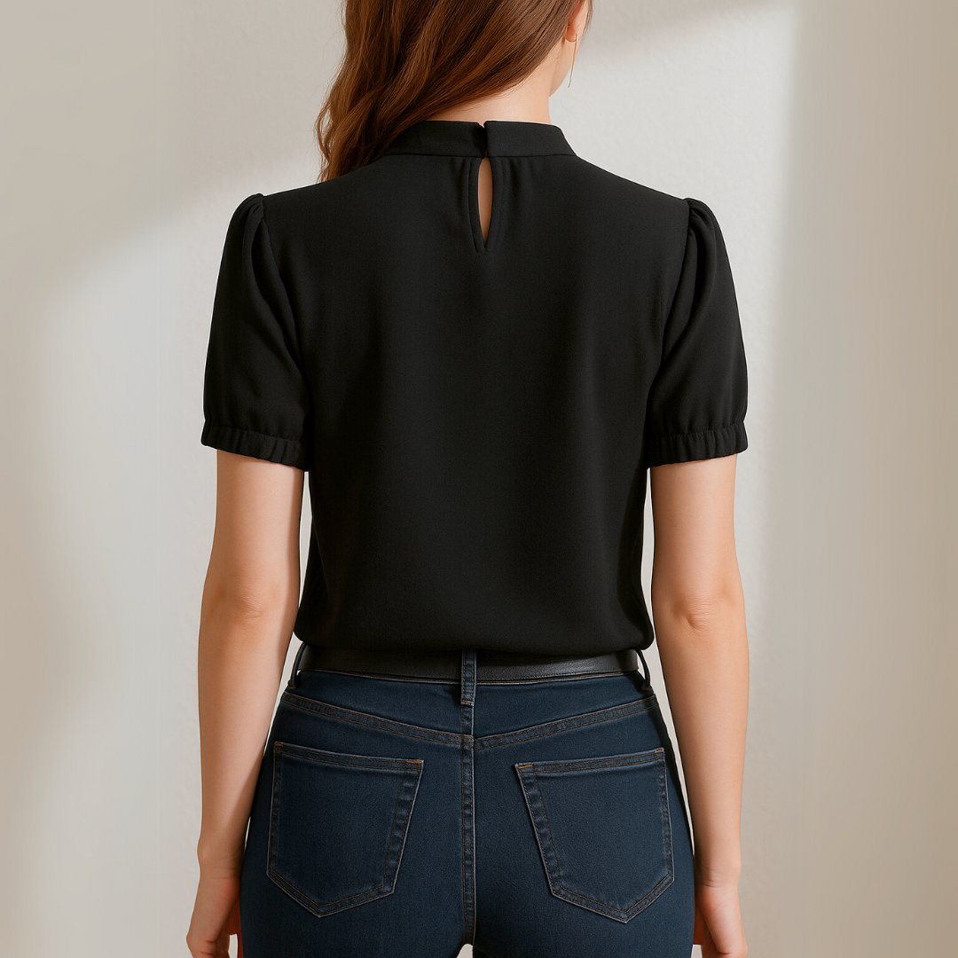 Inge™ | Sort Plisseret Bluse Med Splitærmer