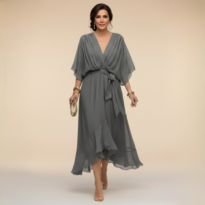 FREYA | Chiffon V-hals kjole