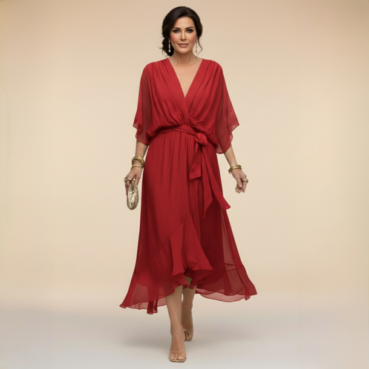 FREYA | Chiffon V-hals kjole