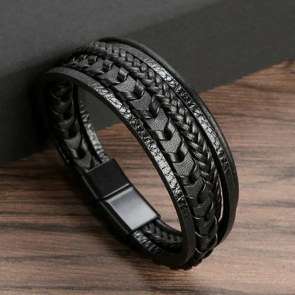 Hand-woven leather bracelet for elegant men