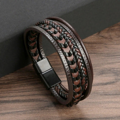 Hand-woven leather bracelet for elegant men