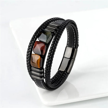 Men's tiger eye stone bracelet with 3 stones for a bold style